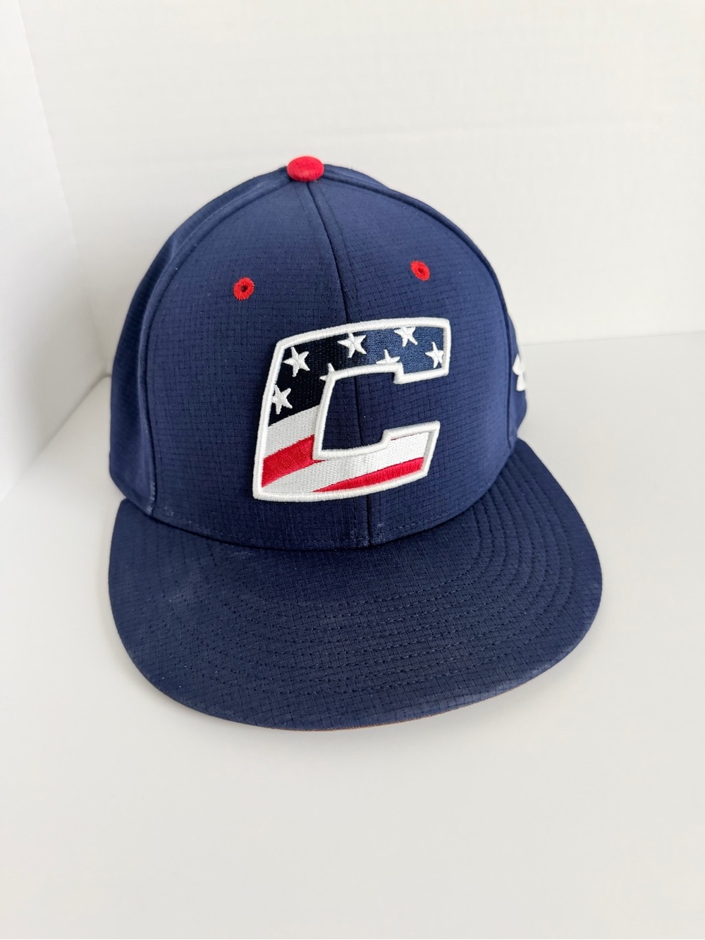 Under Armour Navy Canes Baseball Fitted Cap with USA Flag 'C' Patch - size Small